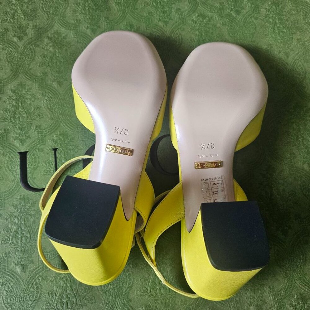 GUCCI Women's Mid-heel Sandal With Horsebit In Yellow size 37+ new - Picture 3 of 11